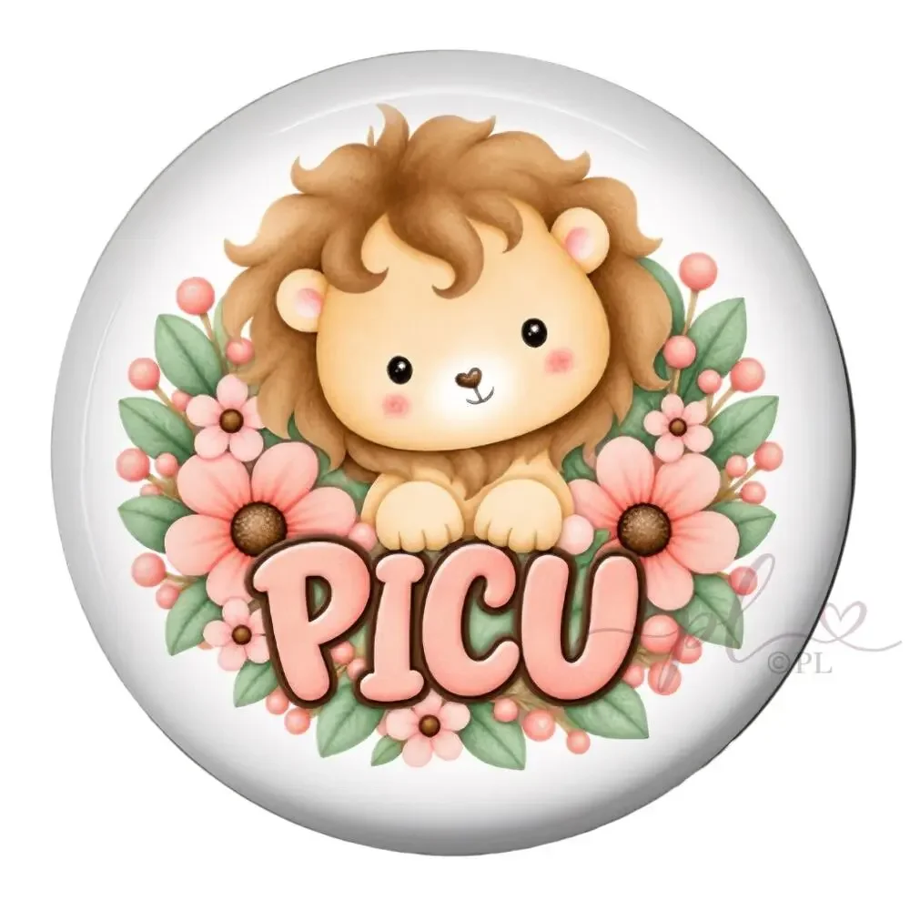 PICU Nurse Badge Reel Pediatric Intensive Care Cute Lion Floral ID Holder